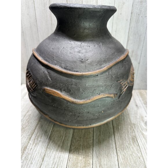 Vtg Colin Thorburn Raku Vase Vessel Signed British Studio Fish Art Decor Accent - Picture 3 of 9